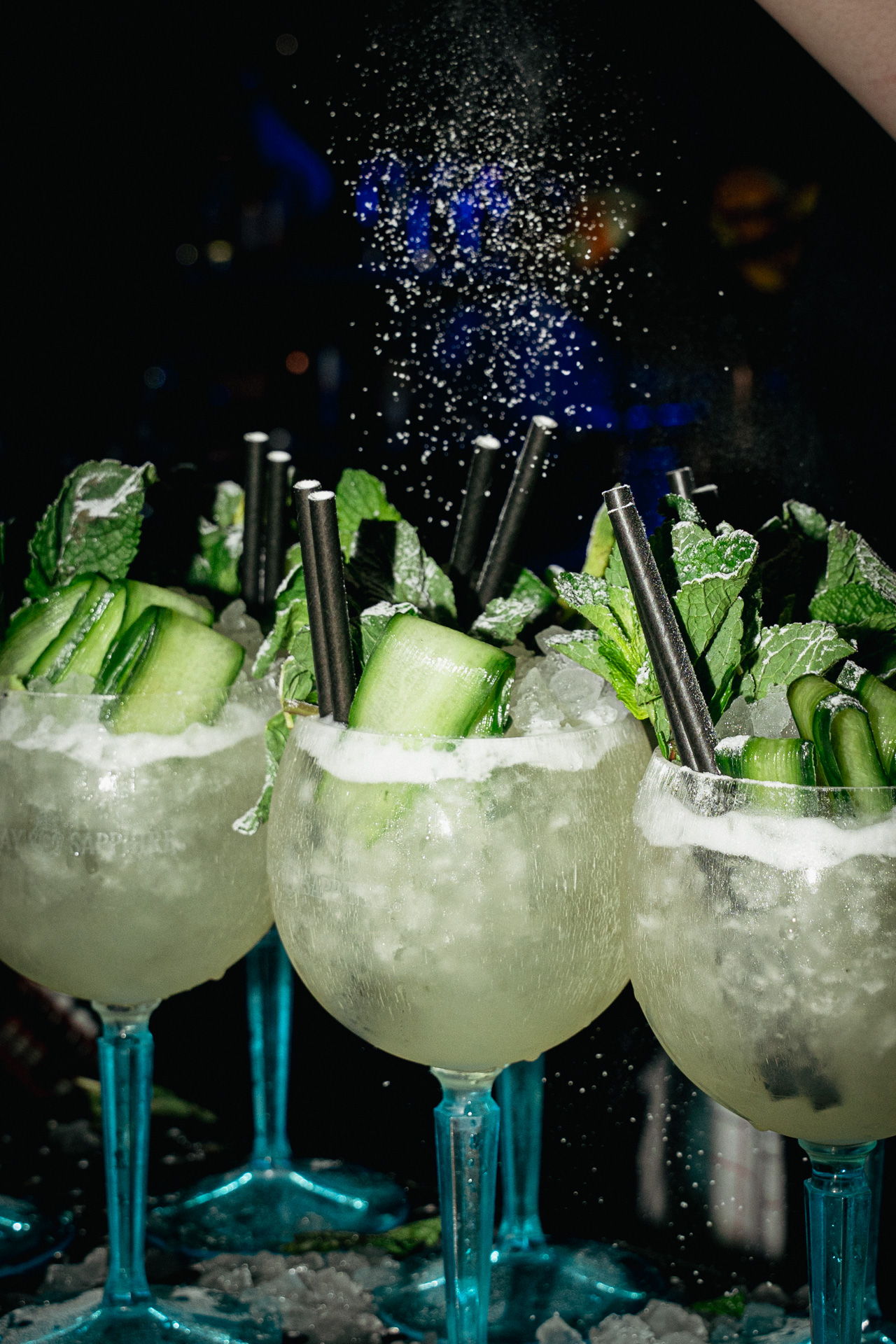 A cucumber highball built at the pass.