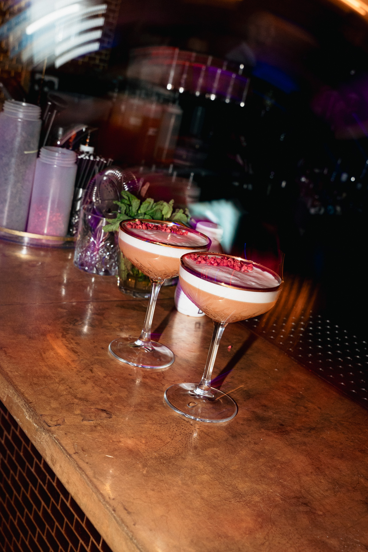 Finishing a cocktail at the station.